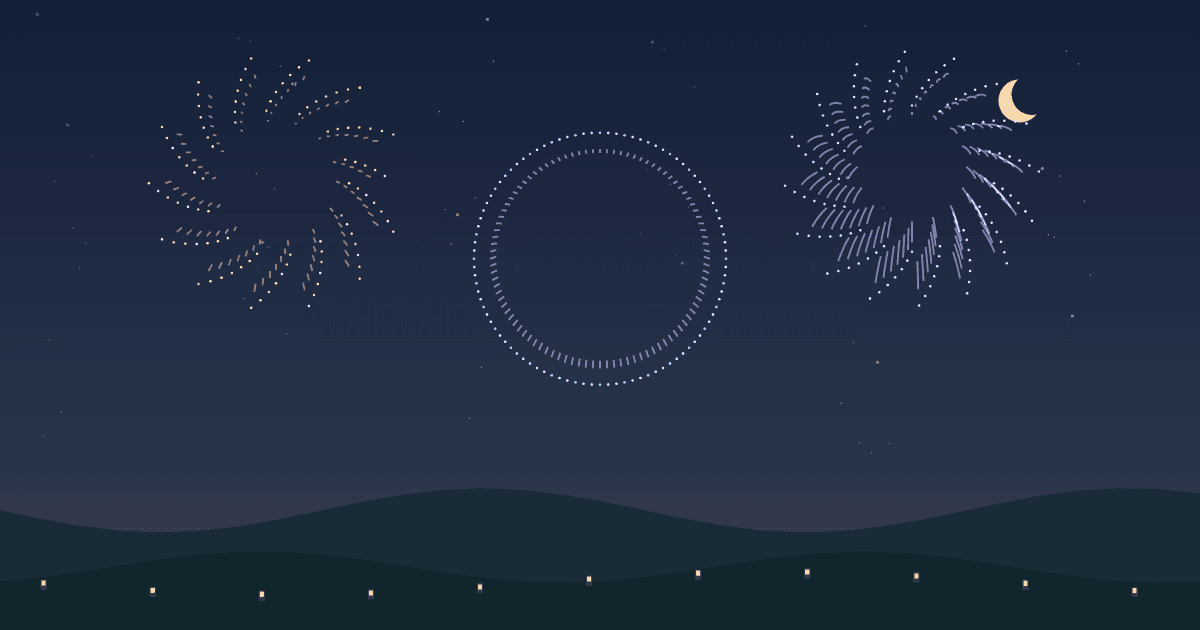 Original firework display above a lantern-lit hillside