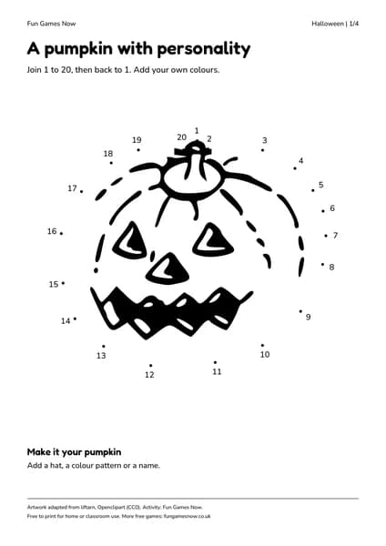 Halloween worksheet preview, with numbered dots and room to draw