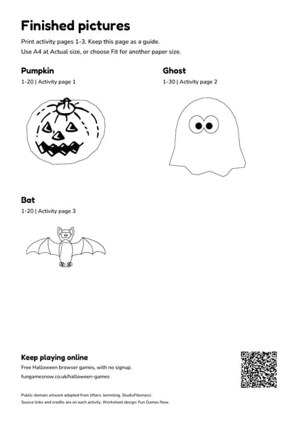Finished Halloween outlines and printing instructions from the pack