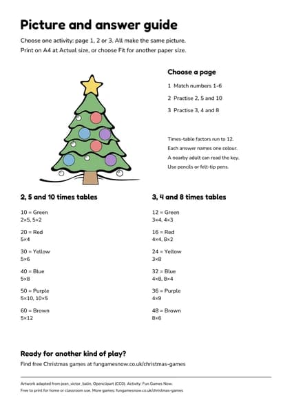 Christmas coloured tree and calculation answers