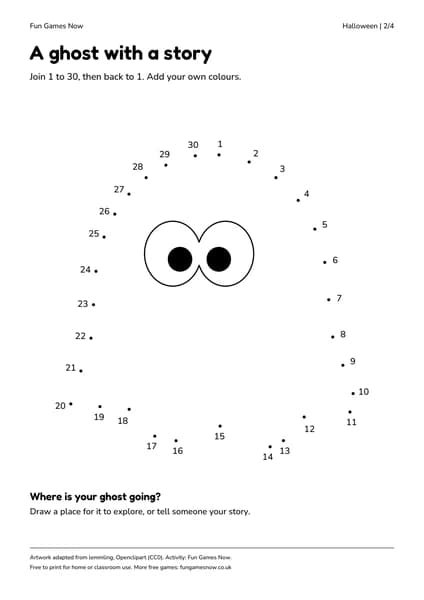 Ghost worksheet: numbered dots from 1 to 30
