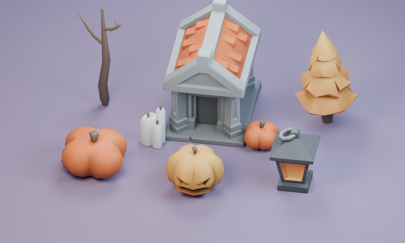 Pumpkins and friendly Halloween decorations.